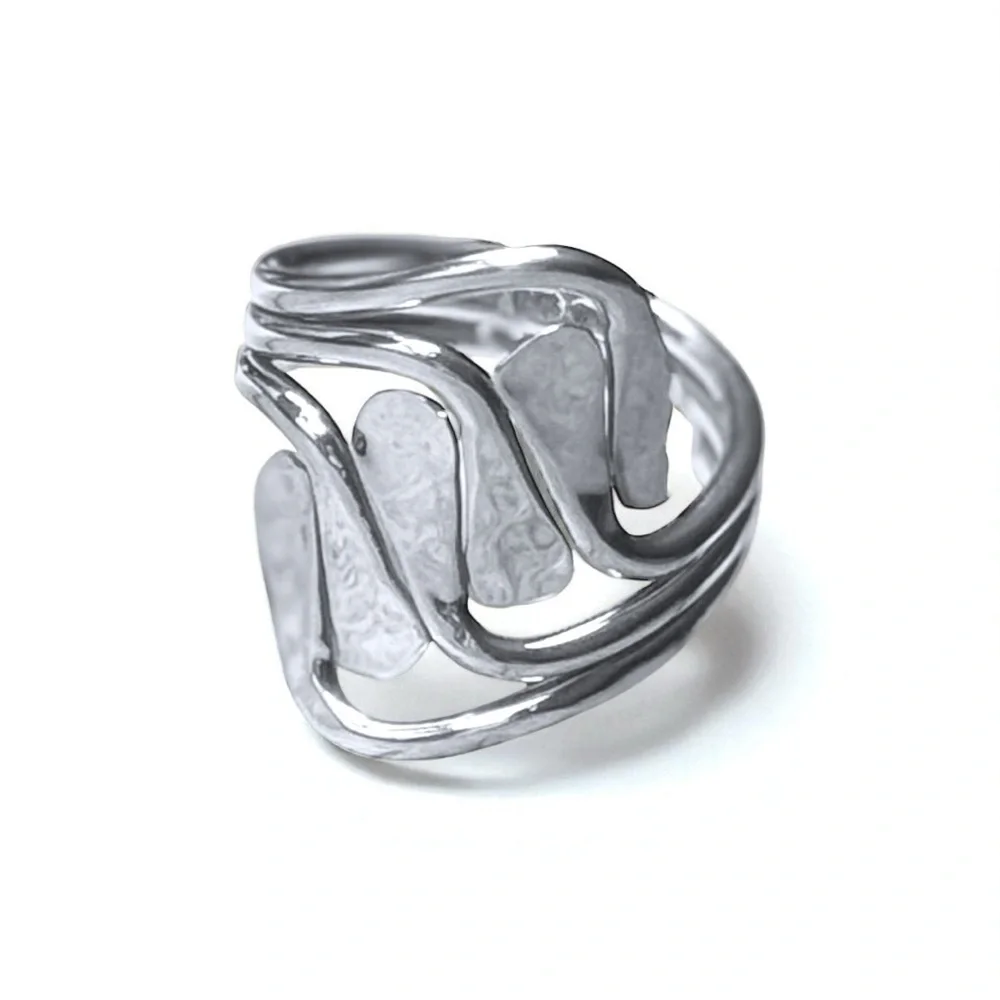 Sterling Silver 925 Artisan Triple Band Hammered Statement Ring